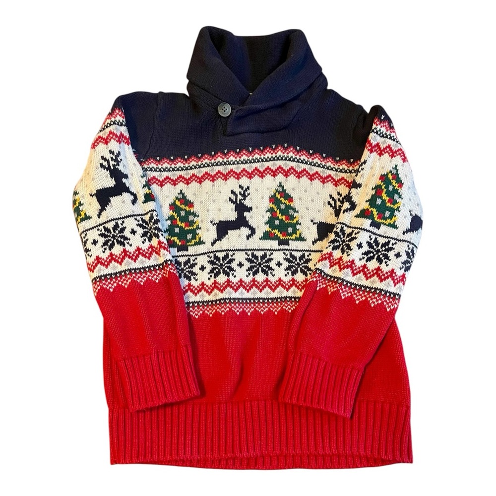 The Children's Place Navy and Red Fairisle Christmas Knit Sweater